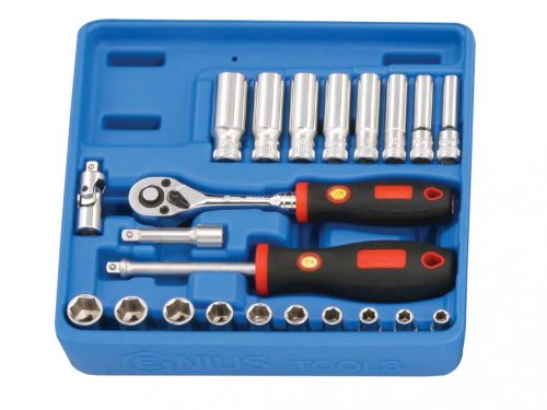 Genius Tools Súprava vraních hlavičiek, metrická, dlhá a štandardná, 1/4", 22 kusov (GS-222M)