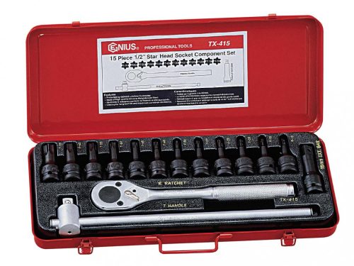 Genius Tools Sada pneumatických kľúčov, T-torx (vonkajšie) 1/2", 15 kusov (TX-415)