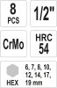 YATO Sada nadstavcov 1/2" rázové 8 ks H6-H19 imbus CrMo (YT-1066)